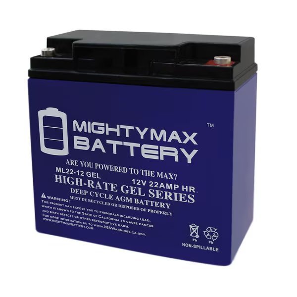 12V 22AH GEL Battery Replacement for Computer Power Backup System, Mighty Max Battery, Mfr#: ML22-12GEL532